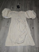 Size 8 Prettylittlething Stone Polka Dot Binding Detail Ruched Hem Bodycon Dress