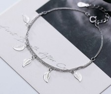 Fashion Women Girl 925 Sterling Silver Dangle Leaf Anklet Bracelet 8.5-9.7"