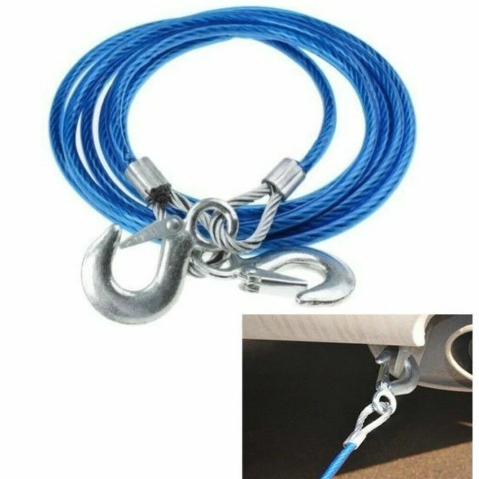 CAVO DI TRAINO ACCIAIO FUNE AUTO GANCIO MOSCHETTONI 4 METRI SOS RESISTENTE CASA - Immagine 3 di 4