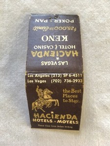 VINTAGE HACIENDA HOTEL CASINO MOTEL LAS VEGAS STRIP UNSTRUCK MATCHBOOK