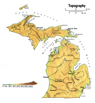 MICHIGAN TOPOGRAPHY MAP GLOSSY POSTER PICTURE PHOTO PRINT BANNER 10273