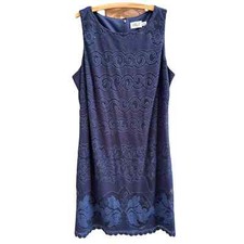 Eliza J Navy Sleeveless Lace Overlay A-Line Dress 14W