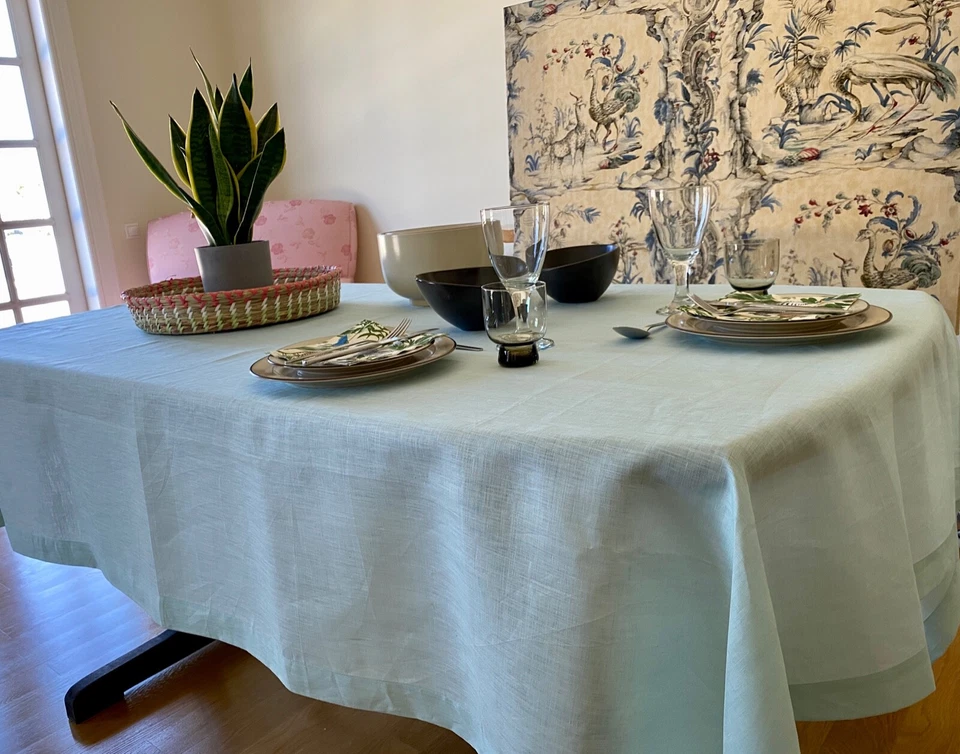 Tablecloth 100% French Linen Yellow Pink Veraman Blue 170x170 170x220 170x240cm - Image 3 of 4