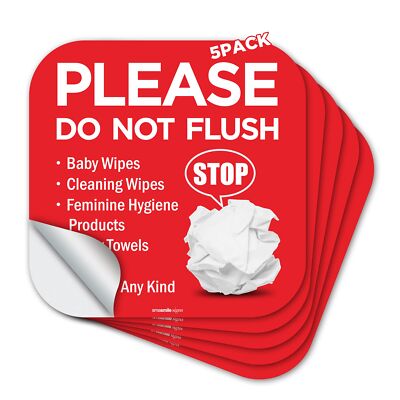 5 Pack 6x6 Inch Please Do Not Flush Bathroom Sign Self Adhesive Restroom Sign