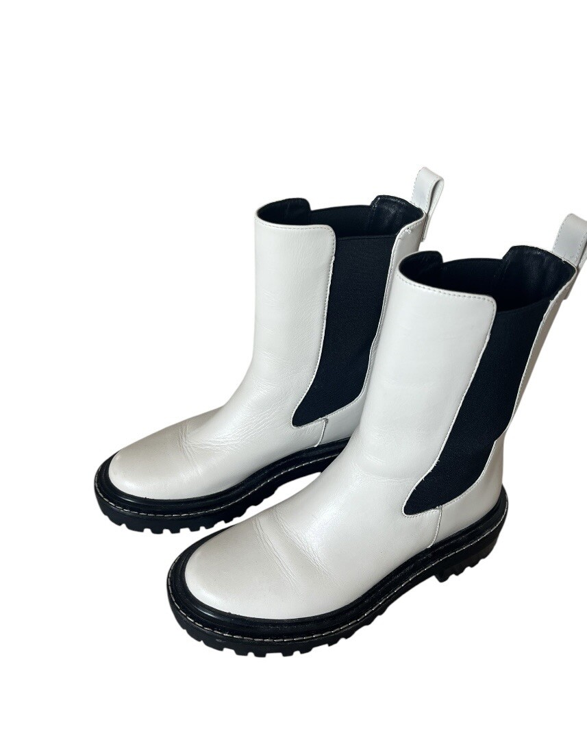 Tory Burch Benton White Ivory Vachetta Leather Chelsea Boots Sz