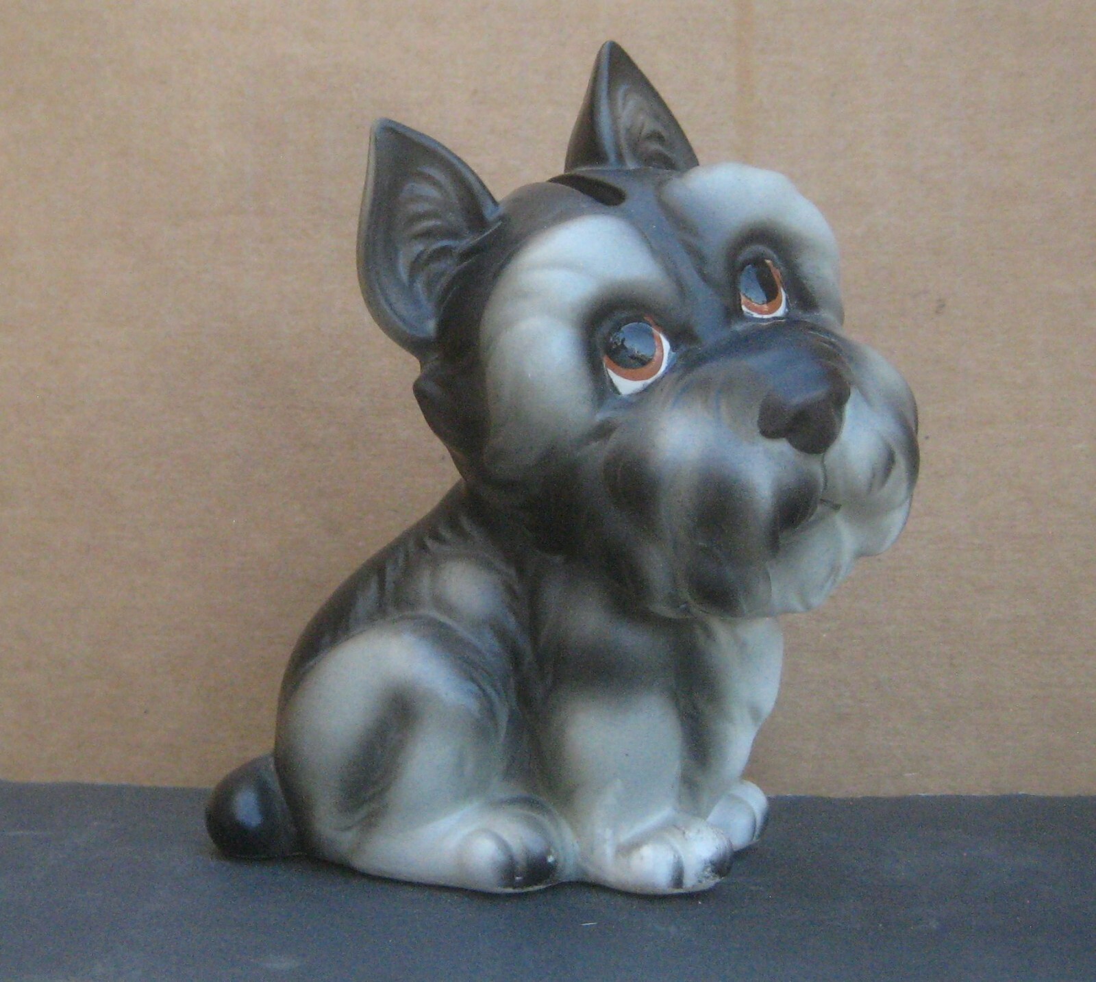 Vintage Lefton Terrier Dog Coin Bank with Stopper & Sticker #H1240