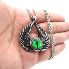 MENDEL Mens Wiccan Pagan Angel Wings Evil Eye Pendant Necklace Stainless Steel