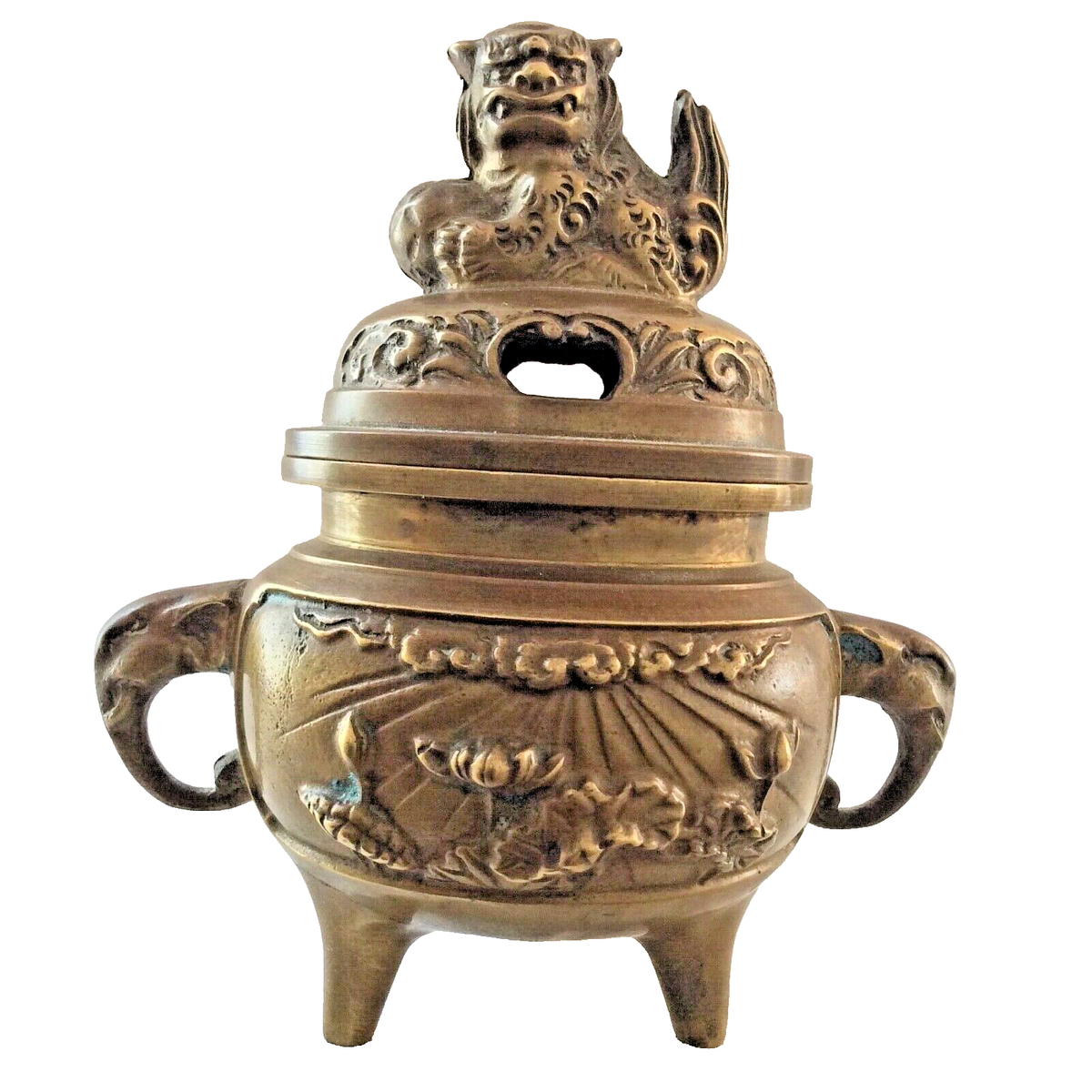 Art Nouveau Style Bronze Foo Dog Incense Burner Elephant Handles