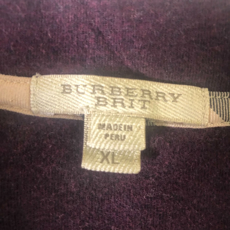 BURBERRY BRIT Purple Equestrian Knight Logo 1/4 Zip W/ Buttons Pullover Sweater - Image 4 of 4