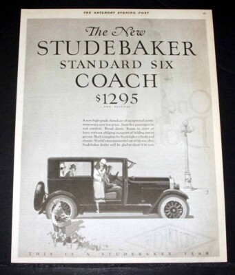 1925 OLD MAGAZINE PRINT AD, THE NEW STUDEBAKER STANDARD SIX COACH, CLOSED CAR!