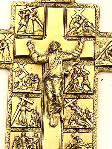 5" Gold Cross Crucifix Cipolletti by Cecchini Italy 2004 Christian art detail - Picture 2 of 6