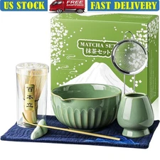 7pcs Matcha Whisk Set Bamboo Whisk Bowl Sifter Scoop Tea Towel Gift Set New