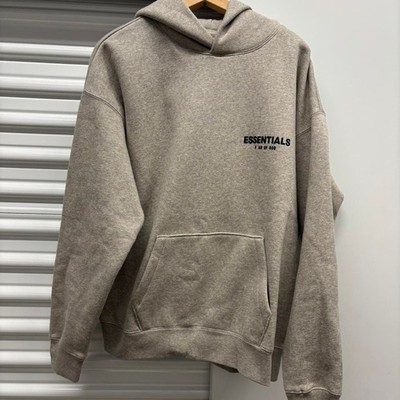 Essentials Men's Grey and Cream Hoodie