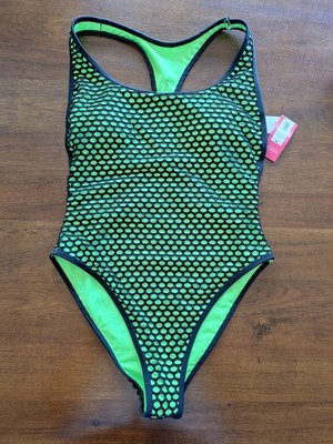 NWT Xhilaration Green With Black Mesh One Piece Swimsuit M