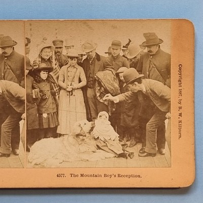 Stereoview Karte 3D Echtfoto um 1880 Amerikanische Geschichte Bergjunge Empfang