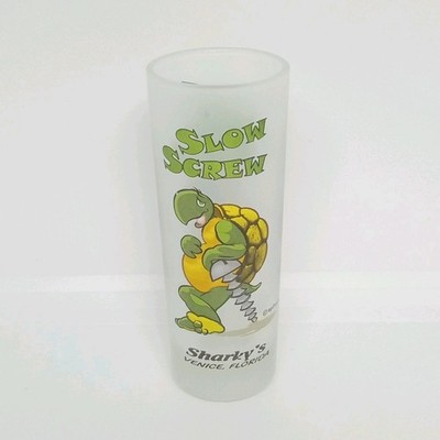 SHARKY'S Venice Florida SLOW SCREW Turtle Frosted Tall Shot Glass 4'' Cocktail 
