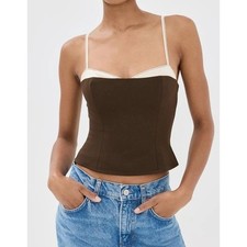 NWT Reformation Melanie Top Cafe Dark Brown Corset Cami 6