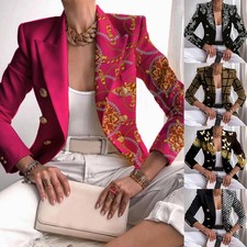 Women's Double Breasted Blazer Suit Tops Ladies Slim Coat Jacket Office Outwear