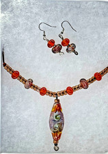 Artisan Necklace & Earrings set Featuring Handmade Lampwork Glass Beads