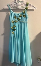 Ice Skating Girls competition /training Dress/10-12 Teal -Leaves rhinestones