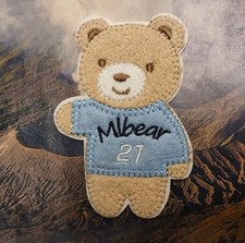 Adorable Teddy Bear Blue T-shirt Plush Embroidered Self Adhesive Patch Sticker