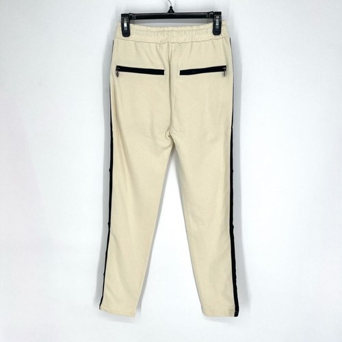 Homme + Femme NEW Signature Track Pants Sz XS Cream Black Stripe Zip Pockets - Afbeelding 5 van 9