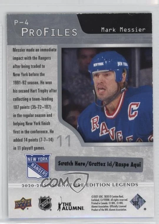 2020-21 Upper Deck SP Signature Edition Legends Profiles Bounty Mark Messier HOF - Image 2 of 2