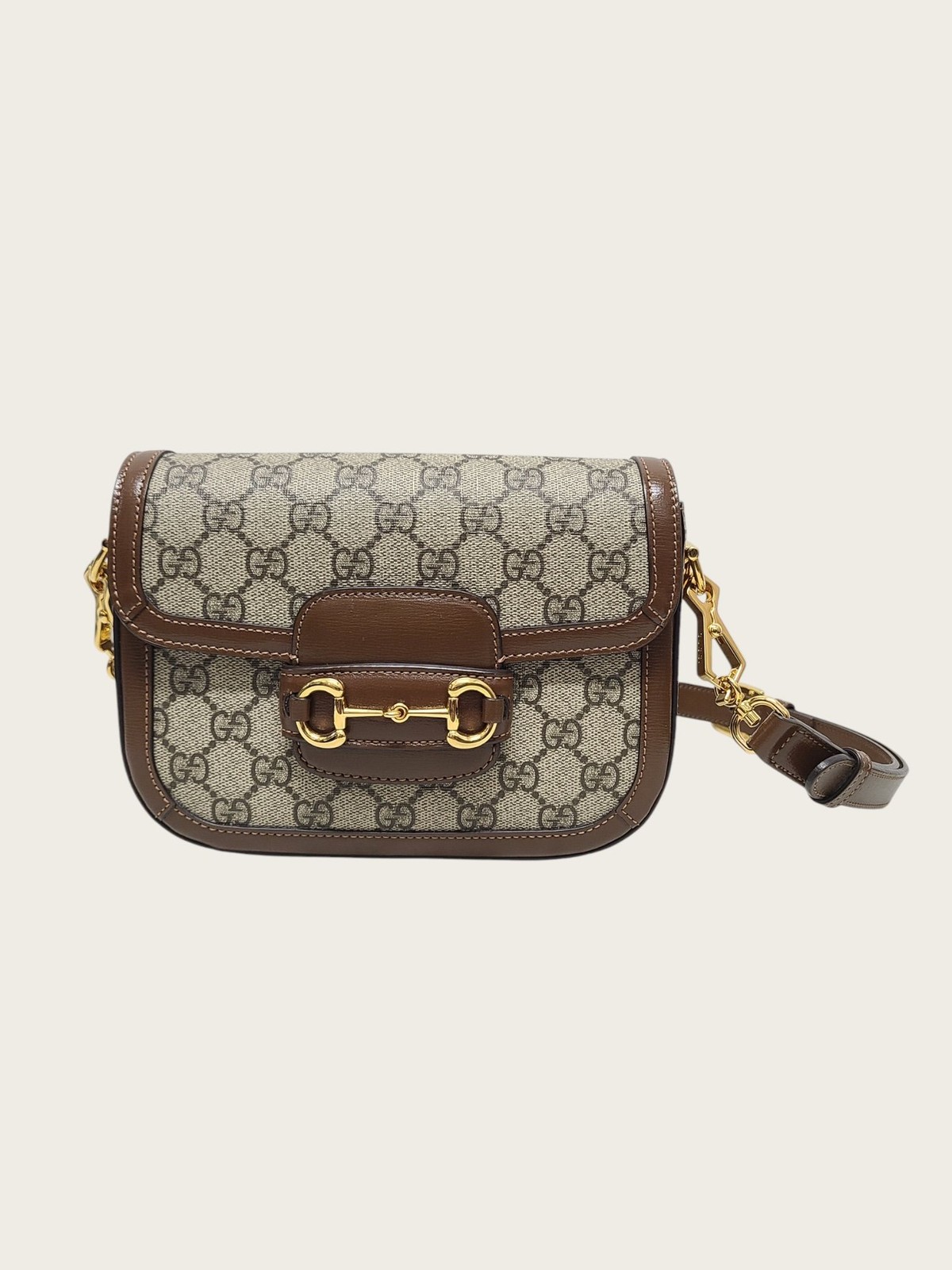 Gucci Beige Ebony Horsebit 1955 Small Shoulder Bag 157972157 [U]