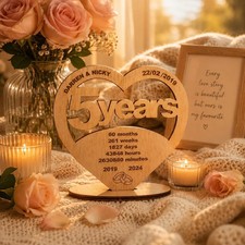 5th Anniversary Gift Wedding PERSONALISED Husband Wife Engraved 5 Years Wood