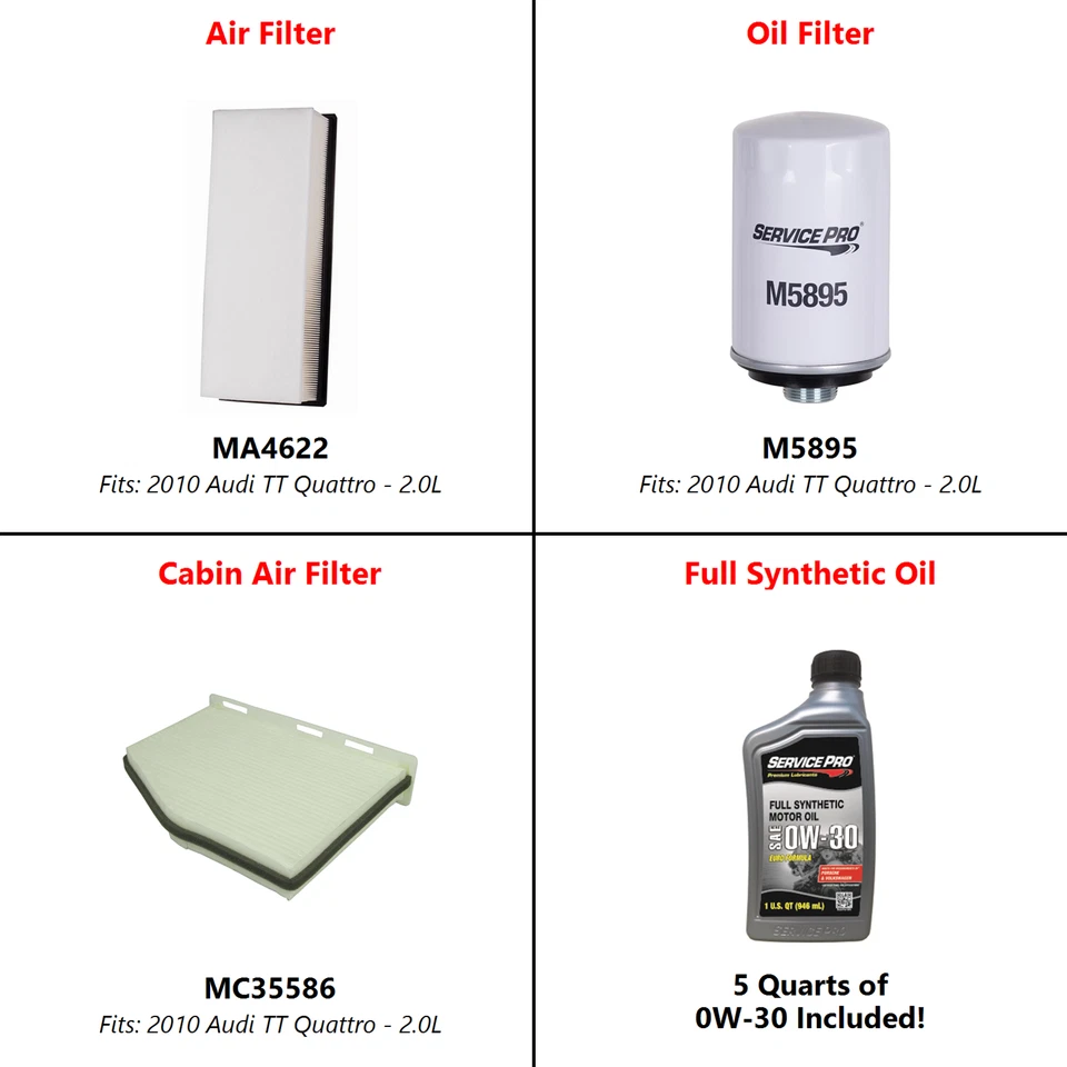 2010 Audi TT Quattro 2.0L Complete Oil, Air & Cabin Filter Kit (0W-30) - Image 2 of 4