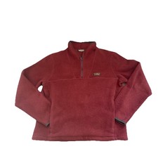LL Bean Fleece Sweater Men  s Medium Maroon 1/4 Zip Pockets Long Sleeve Pull