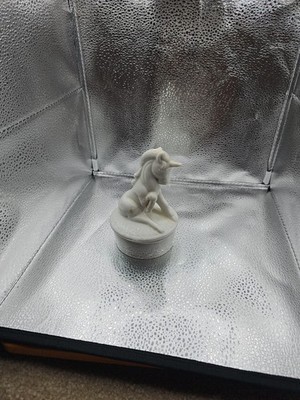 Vintage UNICORN JB Trinket Box White Porcelain Round Circle Jewelry Catchall Dis