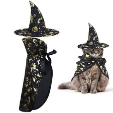 Cat Witch Costume Set Glitter Pumpkins Cape Hat Halloween Costume for Cats
