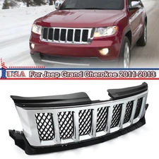 Front Grille For 2011-2013 Jeep Grand Cherokee Overland Chrome w/ Black Insert