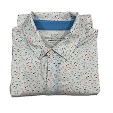 Vineyard Vines Performance Golf Polo Shirt Mens Medium White All Over Print Surf