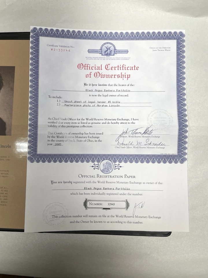 1995 $5 Federal Reserve Notes Uncut Sheet of 4 With Nice Holder And Certificate - Image 4 of 4