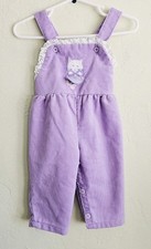 Vtg 80's Buster Brown 6-9 MOS Purple Corduroy Overalls Kitty Cat Peekaboo Eyelet
