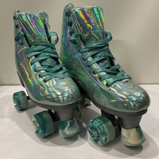 JajaHoho Holographic High-Top Quad Roller Skates Green US Size 8