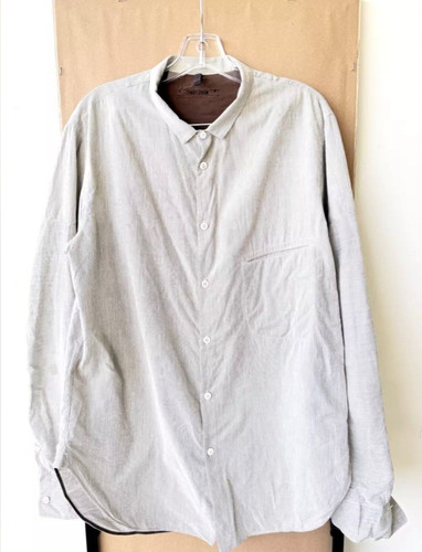 ZIGGY CHEN MEN'S SHIRT, Striped White Grey, Band Collar Size 52 Large
