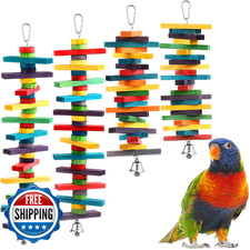 4 Pcs Bird Parrot Toys w/ Multicolored Natural Wood Blocks, Bird Chew Toys