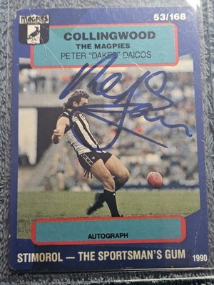 1990 VFL Stimorol Football Peter Daicos Collingwood Magpies 43 AUTOGRAPHED!