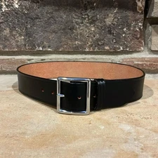 Dutyman 1611 Black Genuine Leather Belt with Chrome Buckle
