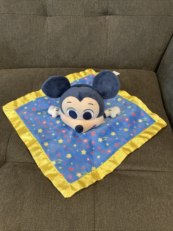 Disney Mickey Mouse Baby Lovey Plush Rattle Toy Security Blanket Blue Yellow