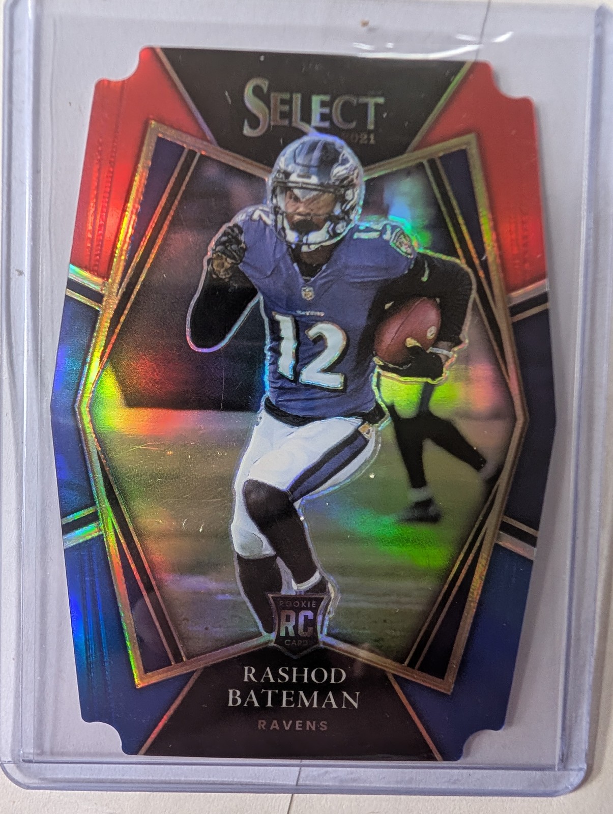 2021 Panini Select #155 Rashod Bateman Red and Blue Prizm Die Cut