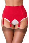 Red Retro 6 & 8 Strap Luxury Suspender Belts with Lace Panels