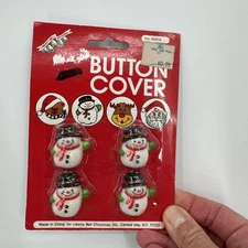 Vintage Liberty Bell Button Covers Christmas Snowman Holiday set of 4 1990s New