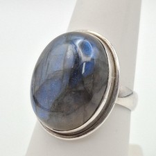 925 Sterling Silver Large Oval Cabochon Labradorite Cocktail Ring Size 8.25