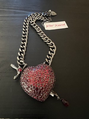 Betsey Johnson Heart Arrow Statement Necklace - Rare - G2