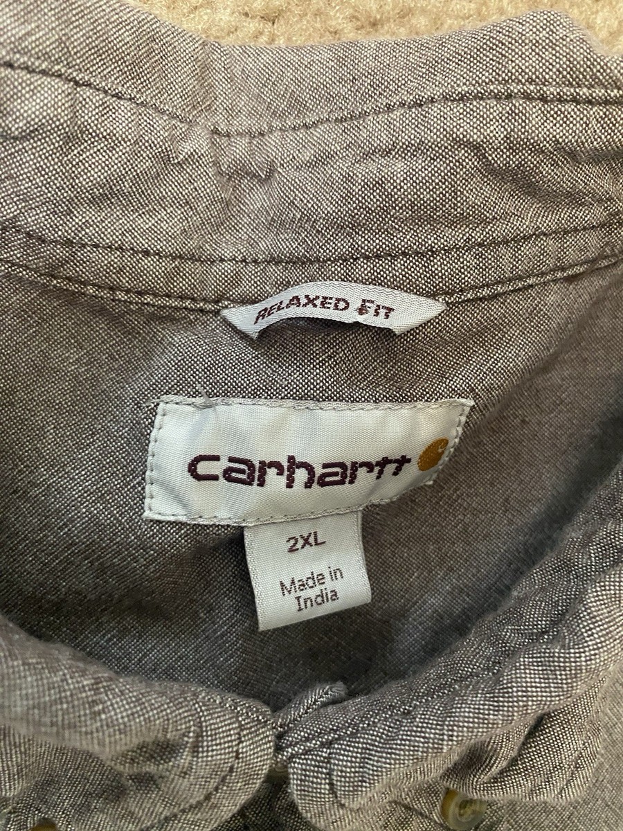 Carhartt Shirt Mens 2xl Brown Button Up Relaxed Fit Cotton Work Shirt Utility View 5