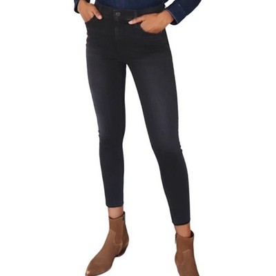 Denim Forum The Nico Jeans Mid Rise Skinny Denim Frayed Hem Cropped Black 24